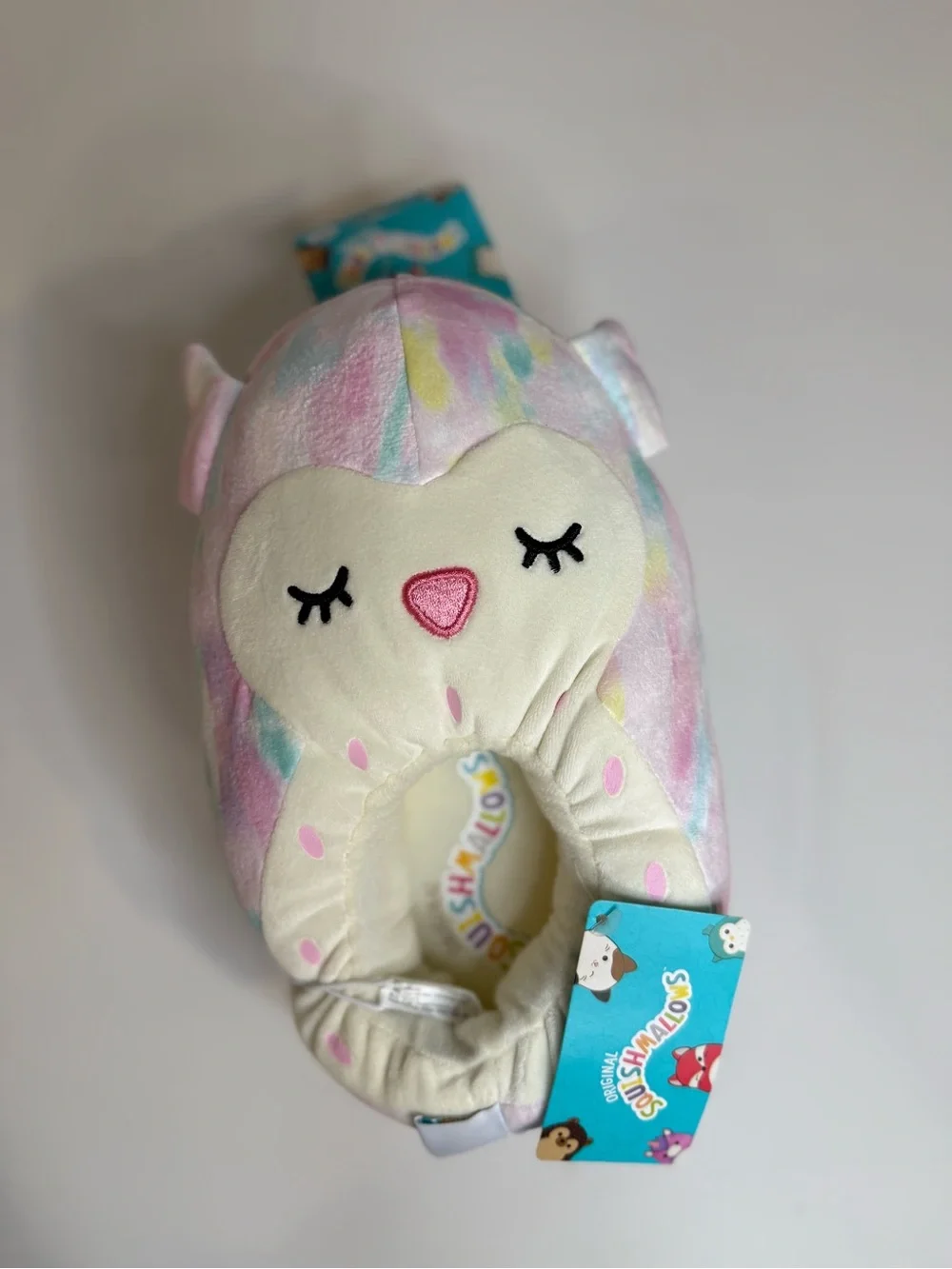 Squishmallows Cream and Pastel Multicolor Owl Plush Slippers 4-5